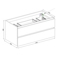 Wastafelmeubel Aqua Splash Maia Onderkast Zonder Topblad 120 cm 2 Laden + Uitsparingen Mat Zwart