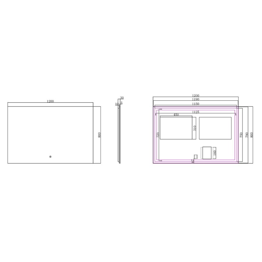 Badkamerspiegel Aqua Splash Luc Rechthoek Inclusief LED Verlichting Backlight 120 cm