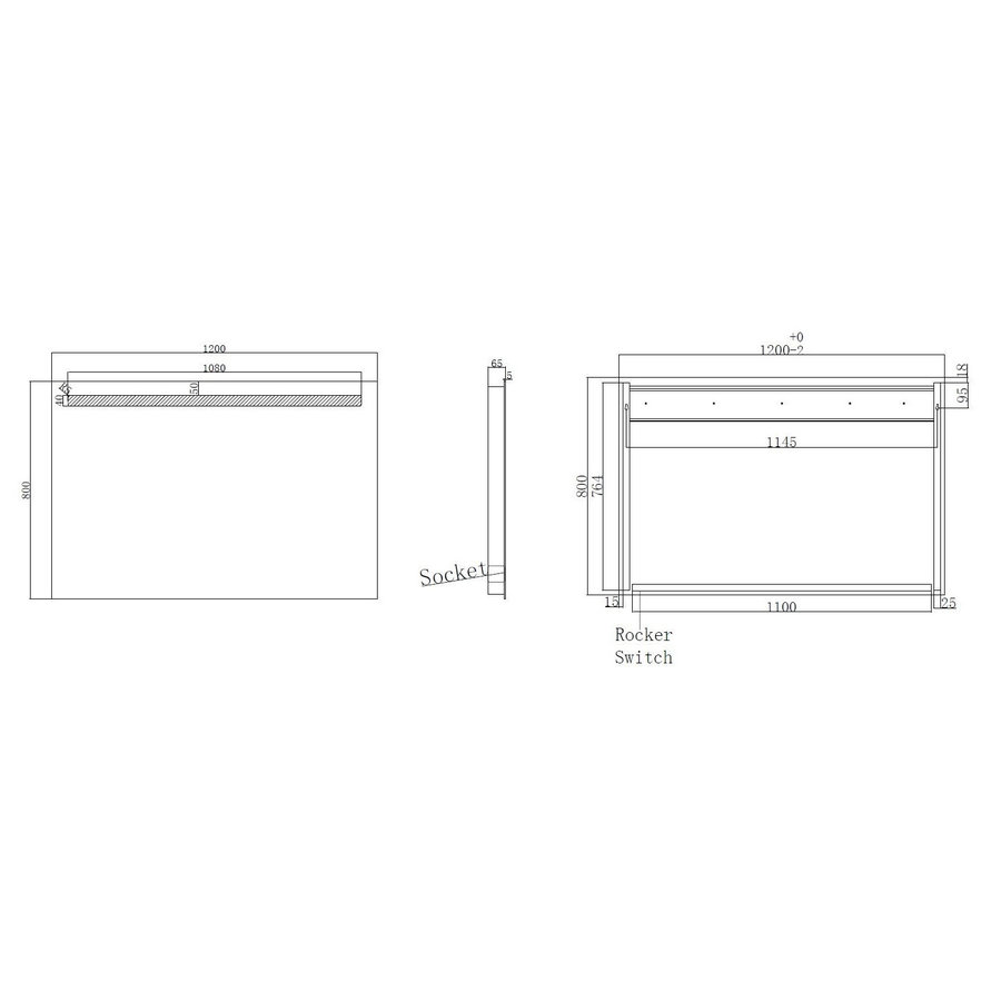 Badkamerspiegel Aqua Splash Mire Rechthoek Inclusief LED Verlichting + Stopcontact 120 cm