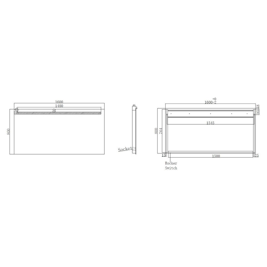 Badkamerspiegel Aqua Splash Mire Rechthoek Inclusief LED Verlichting + Stopcontact 160 cm