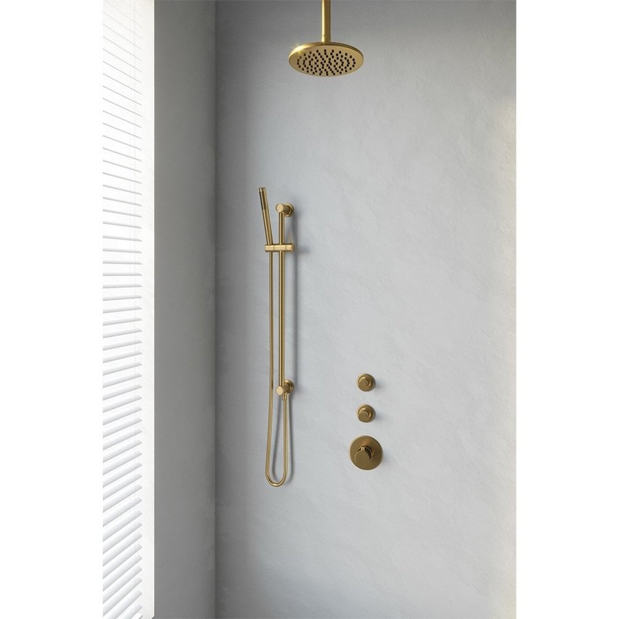 Regendoucheset Inbouw Brauer Gold Edition Thermostatisch 20cm met Plafondarm, Glijstang en Handdouche Staaf Losse Stopkranen Geborsteld Goud