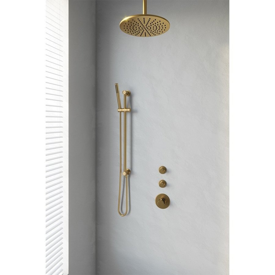 Regendoucheset Inbouw Brauer Gold Edition Thermostatisch 30cm met Plafondarm, Glijstang en Handdouche Staaf Losse Stopkranen Geborsteld Goud