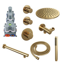 Regendoucheset Inbouw Brauer Gold Edition Thermostatisch 30cm met Wandarm en Handdouche Staaf Losse Stopkranen Geborsteld Goud