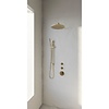 Brauer Regendoucheset Inbouw Brauer Gold Edition Thermostatisch 30cm met Gebogen Wandarm, Glijstang en Handdouche Staaf Losse Stopkranen Geborsteld Goud