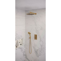 Regendoucheset Inbouw Brauer Gold Edition Thermostatisch 30cm met 3-Weg Omstelling, Wandarm en 3-Standen Handdouche Geborsteld Goud