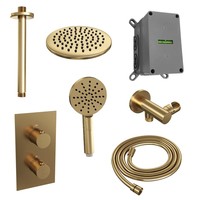 Regendoucheset Inbouw Brauer Gold Edition Thermostatisch 30cm met 3-Weg Omstelling, Plafondarm en 3-Standen Handdouche Geborsteld Goud