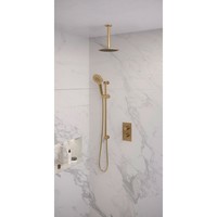 Regendoucheset Inbouw Brauer Gold Edition Thermostatisch 20cm met 3-Weg Omstelling, Plafondarm, Glijstang en Handdouche 3-Standen Geborsteld Goud