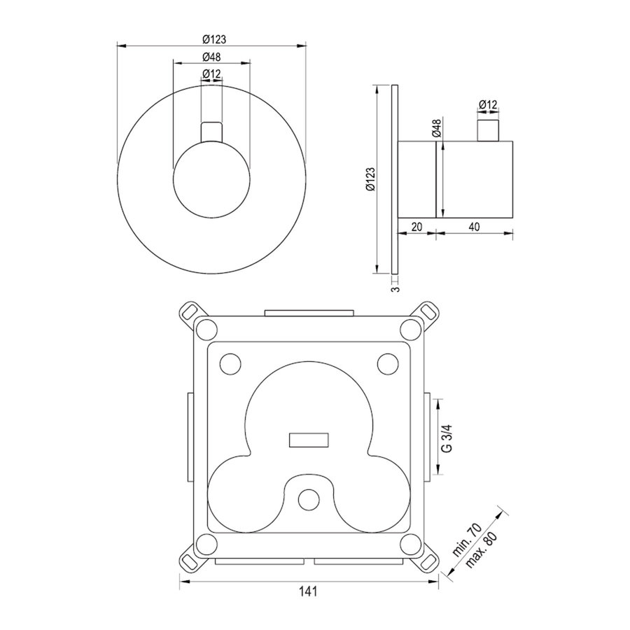 Inbouwthermostaat Brauer Gold Edition met Ronde knop en Rozet Geborsteld Goud