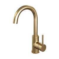 Wastafelmengkraan Brauer Gold Edition Coldstart Opbouw Hoog Gebogen Ronde Hendel Geborsteld Goud PVD