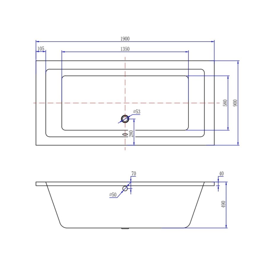 Ligbad Duo Saturnus Inbouw 190X90X49 Cm Wit