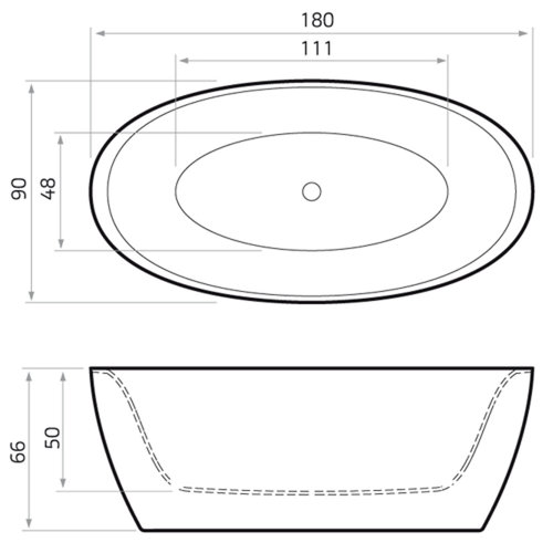 Vrijstaand Bad Xenz Sio 180x90x66 cm Solid Surface Wit 