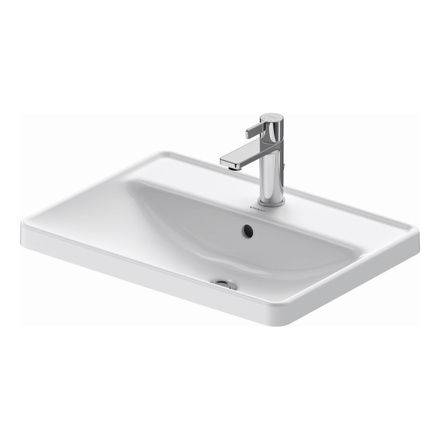 Wastafel Duravit D-Neo Inbouw Met Overloop Kraanvlak 1 Kraangat 60 cm Hoogglans Wit