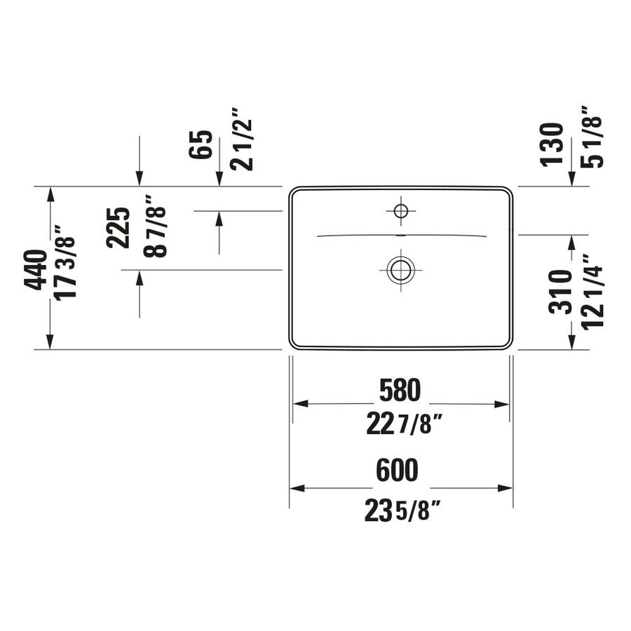 Wastafel Duravit D-Neo Inbouw Met Overloop Kraanvlak 1 Kraangat 60 cm Hoogglans Wit