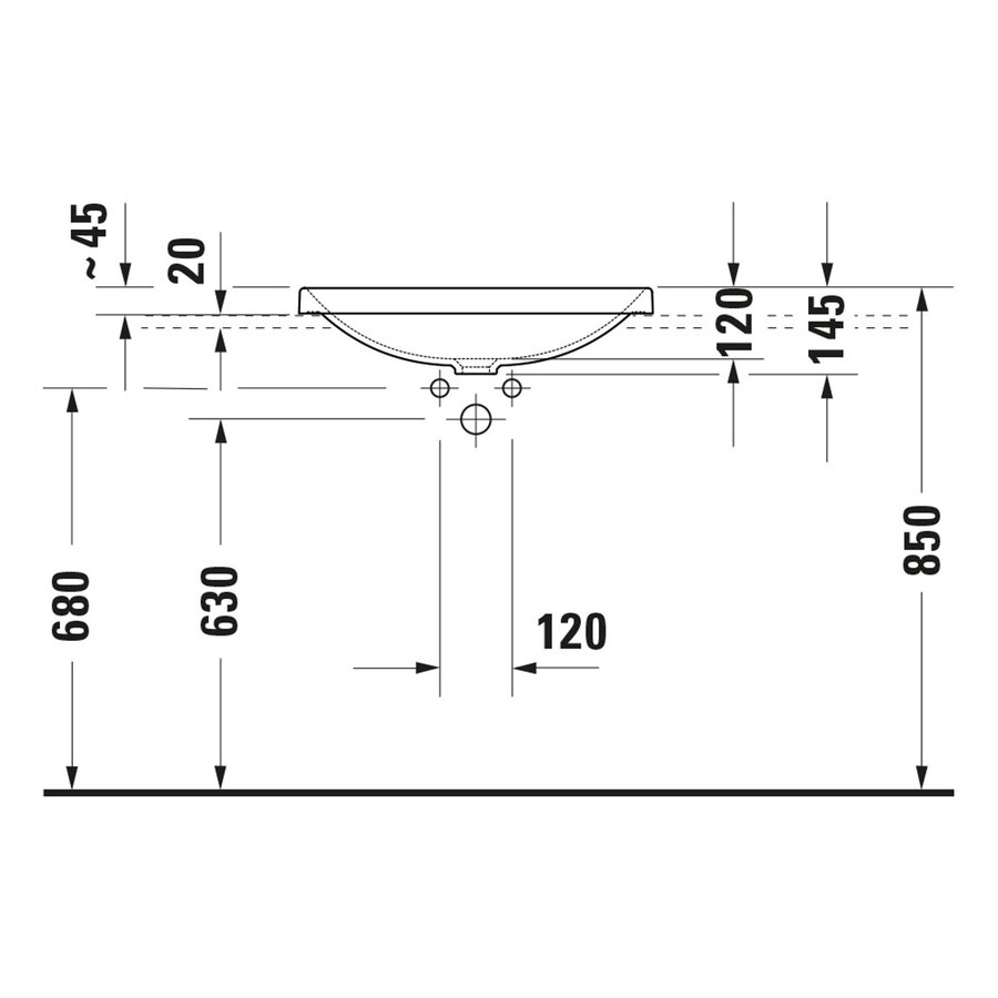 Wastafel Duravit D-Neo WonderGliss Inbouw Zonder Kraangat 60 cm Hoogglans Wit