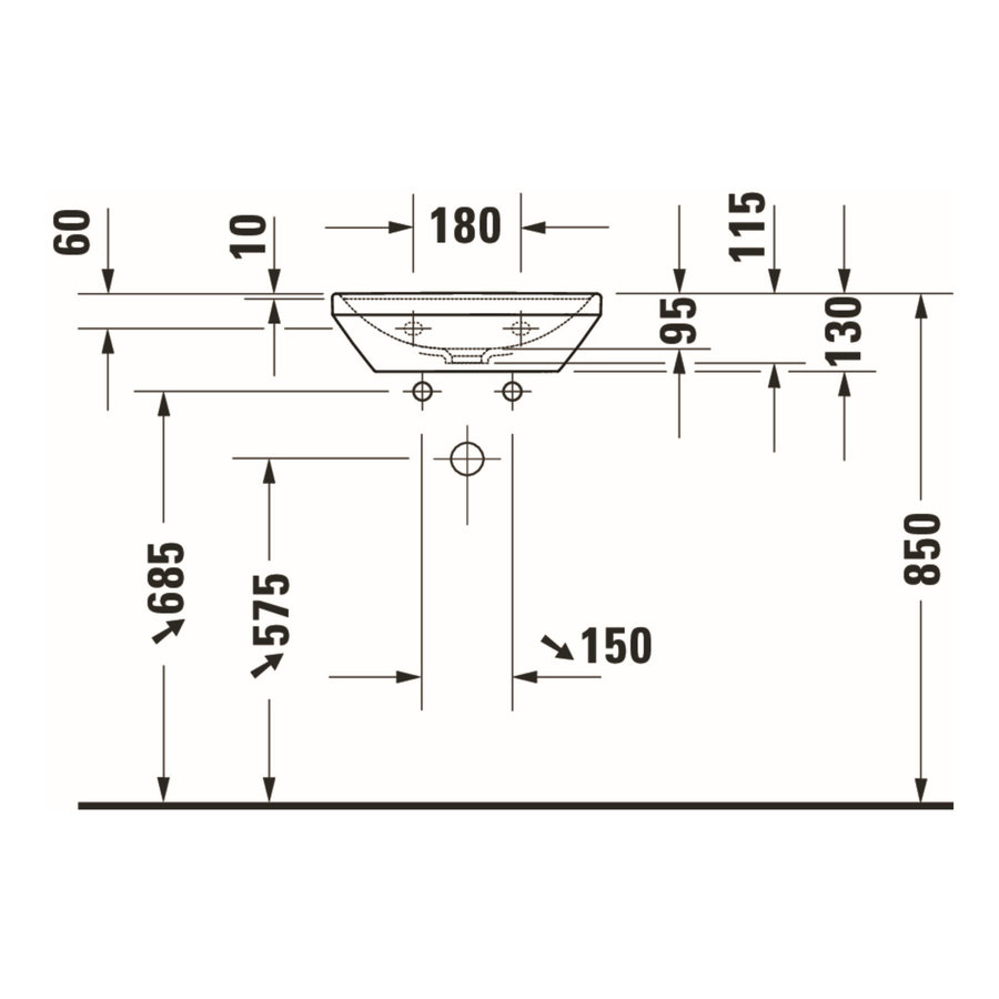 Fontein Duravit D-Neo WonderGliss Inbouw Met Kraanvlak 1 Kraangat 45 cm Hoogglans Wit