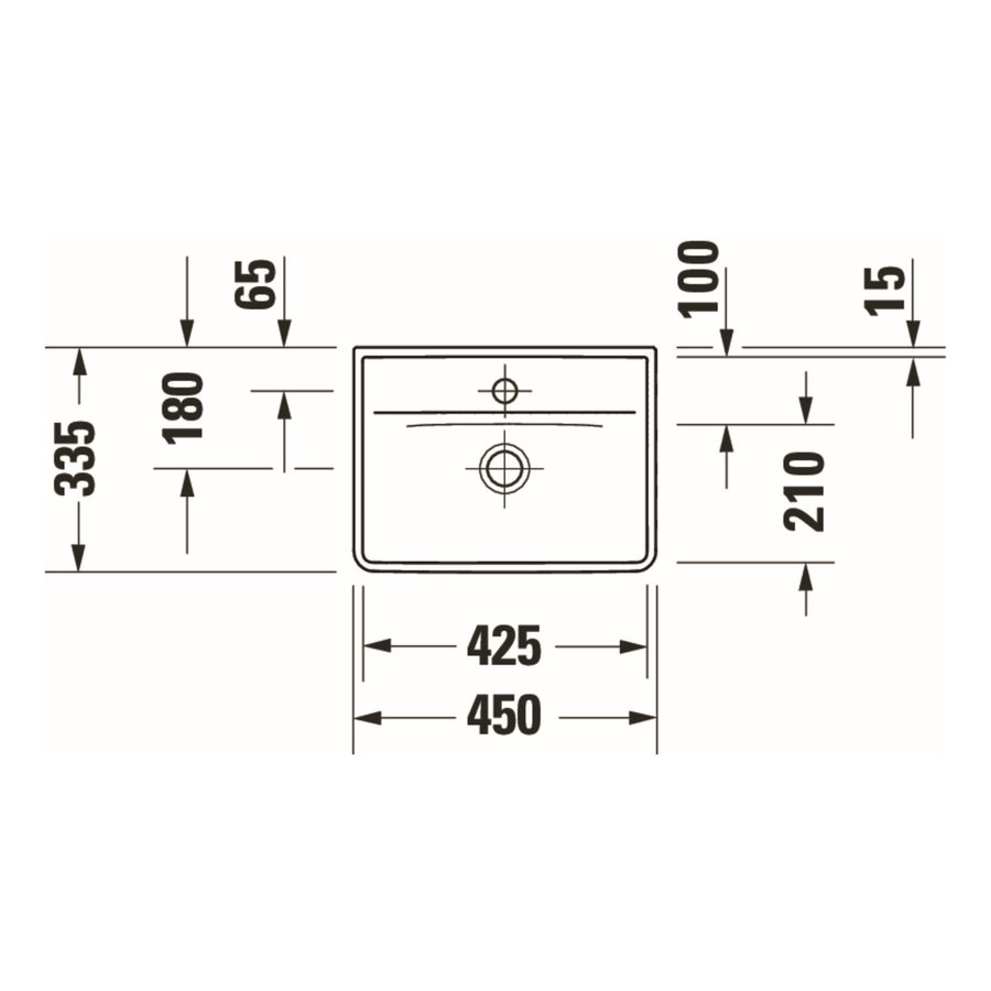 Fontein Duravit D-Neo WonderGliss Inbouw Met Kraanvlak 1 Kraangat 45 cm Hoogglans Wit