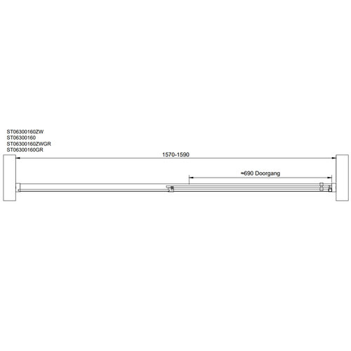 Nisdeur Van Rijn ST06 Schuifdeur Met Vaste Wand 160x200 cm 8 mm Soft Close Chroom 