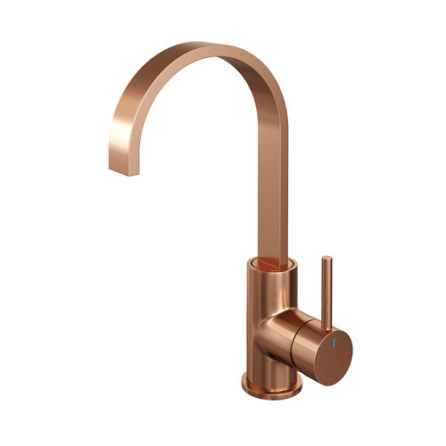 Wastafelmengkraan Brauer Copper Edition Coldstart Opbouw Hoog Plat Gebogen Ronde Hendel Geborsteld Koper PVD 