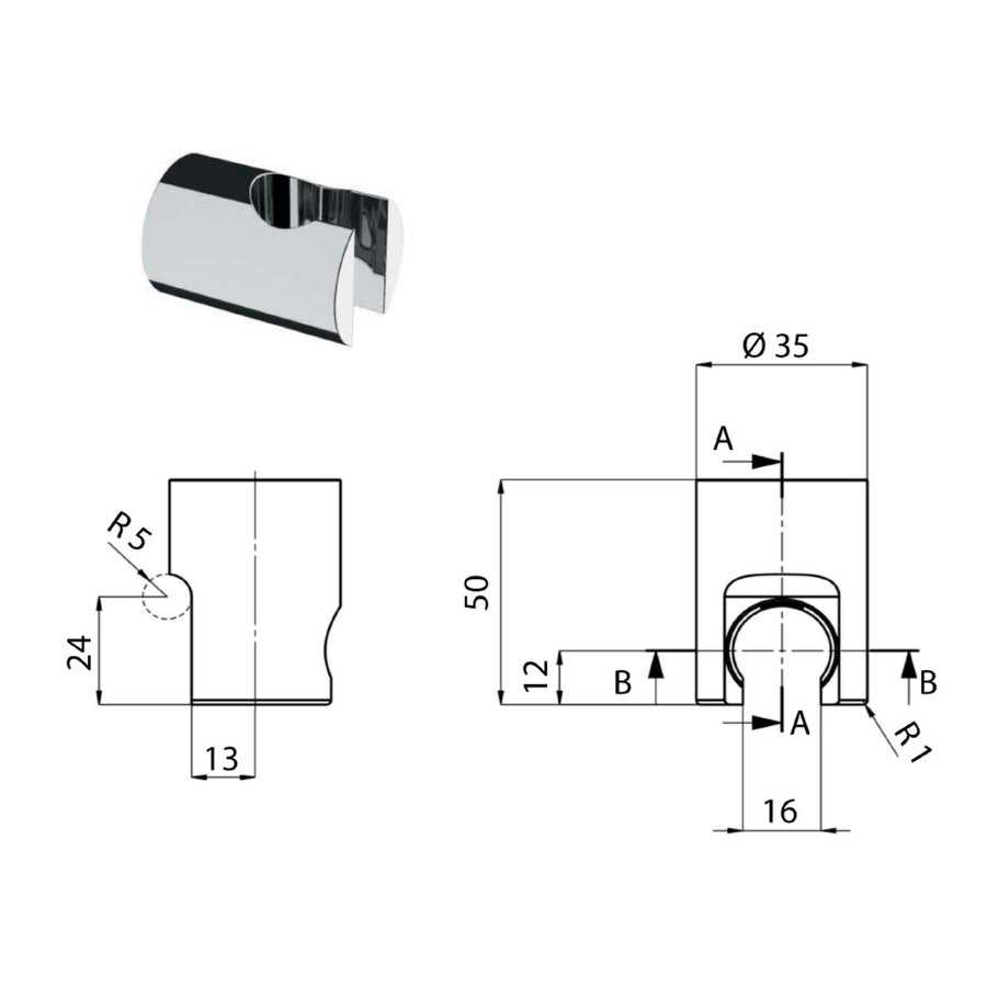 Opsteek Handdouchehouder Sapho Rond Mat Zwart