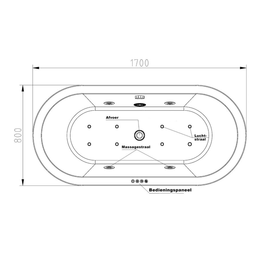 Whirlpool Wiesbaden Libero Vrijstaand Ligbad 170x80x59 cm Inclusief Waste Wit