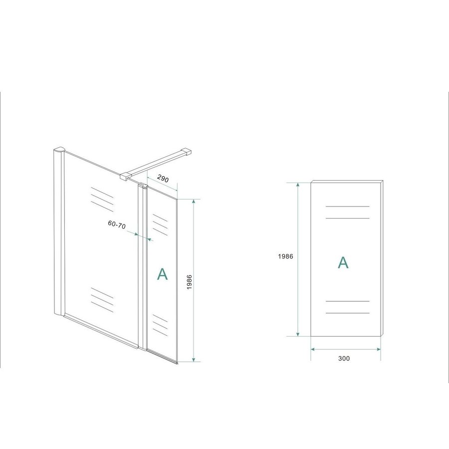 BWS Zijwand Met Scharnierprofiel Links En Geheel Mat Glas 35x200 cm 10mm NANO Coating