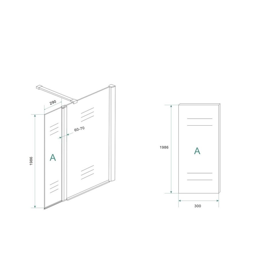 BWS Zijwand Met Scharnierprofiel Rechts En Geheel Mat Glas 35x200 cm 10mm NANO Coating