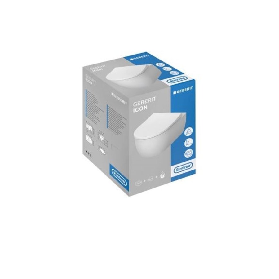 Geberit Wandcloset iCon Pack Diepspoel Rimfree 36.6x53cm Slimseat Closetzitting Softclose Wit