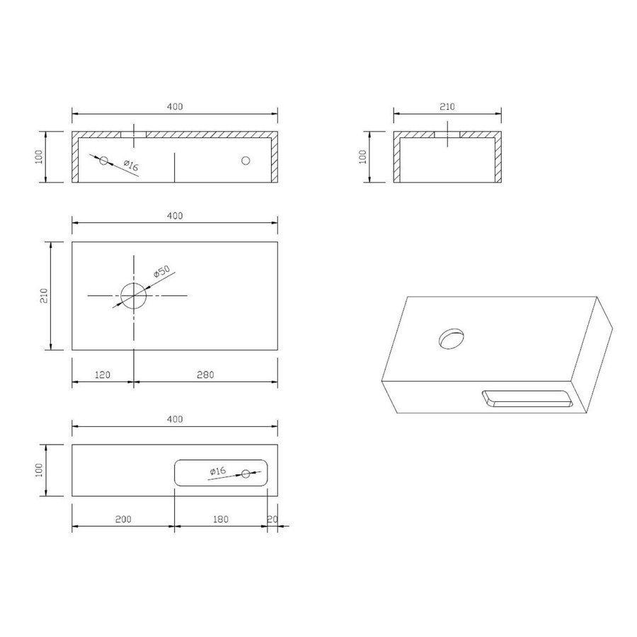 Fontein Planchet Best Design Malo Solid Surface 40x21x10 cm Glans Wit