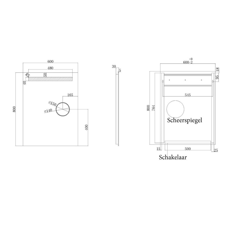 Spiegel Wiesbaden Tigris met LED Verlichting En Scheerspiegel 60x80cm