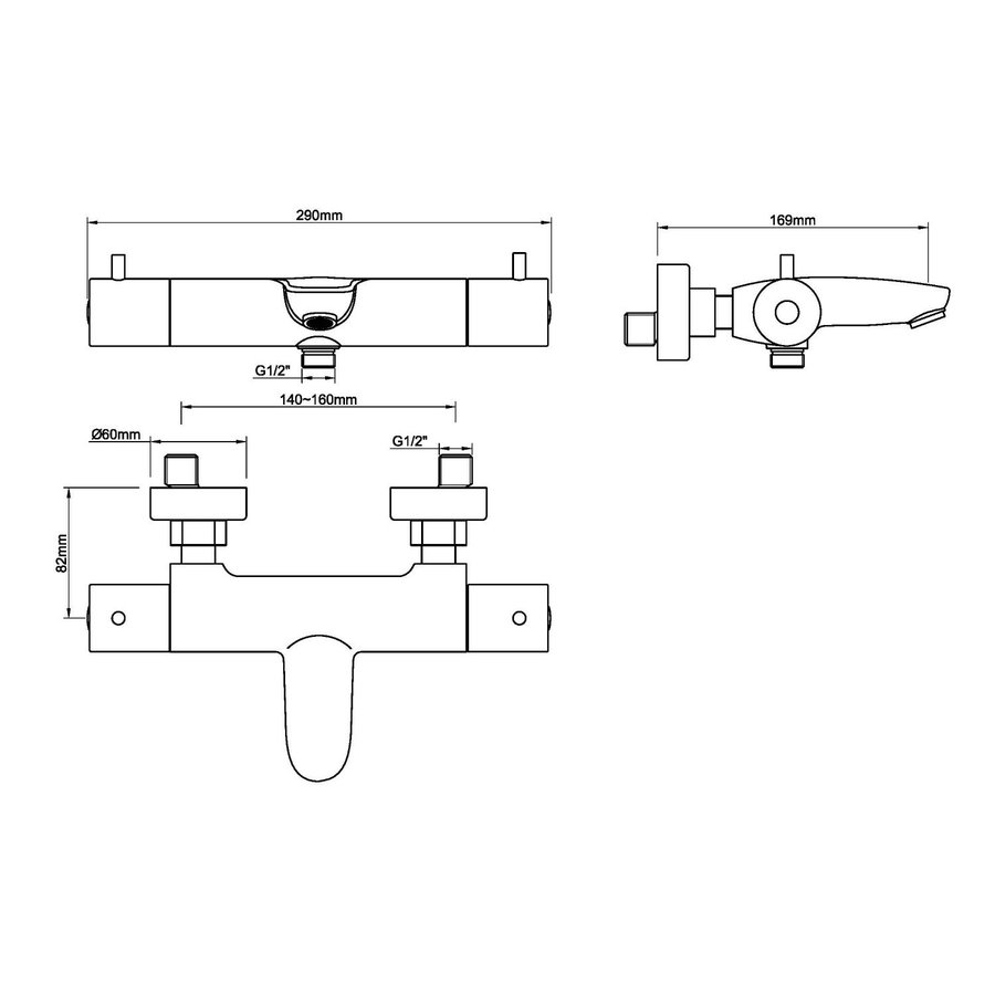 Badkraan Wiesbaden Caral Opbouw Thermostatisch Geborsteld Staal