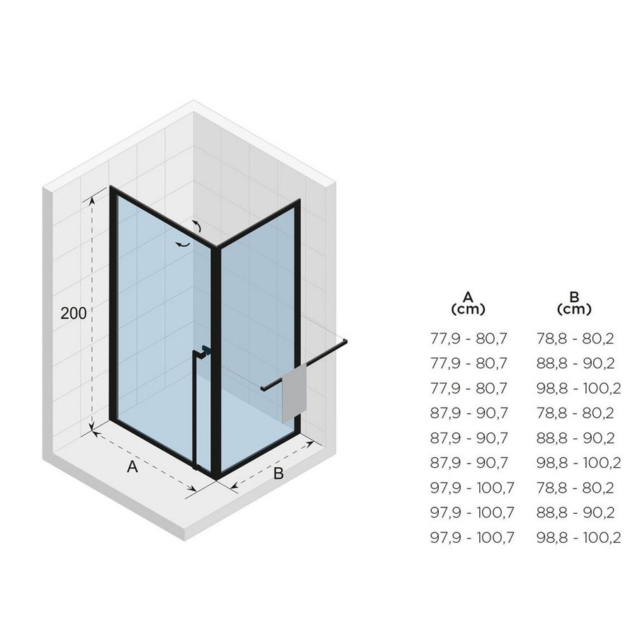 Douchecabine Riho Lucid GD201 Omkeerbaar Verstelbaar Aluminium 200x80x80 cm Mat Zwart