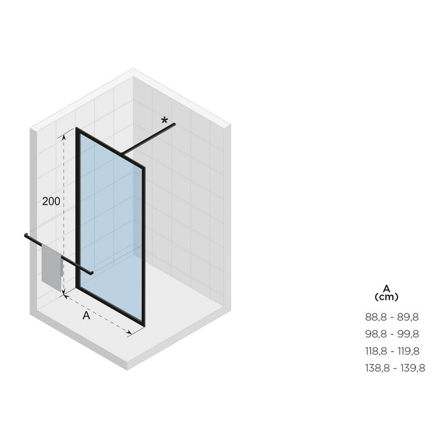 Inloopdouche Riho Lucid GD400 Omkeerbaar Verstelbaar Aluminium 200x90 cm Mat Zwart