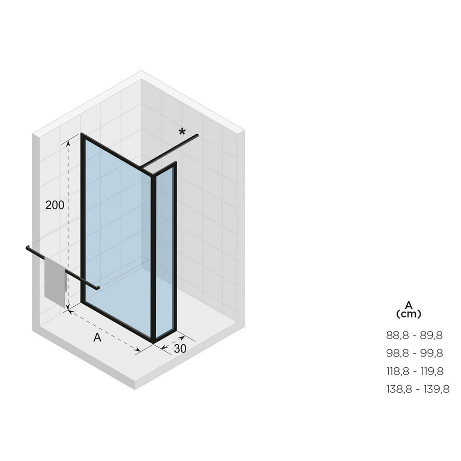 Inloopdouche Riho Lucid GD402 Verstelbaar Aluminium 200x120x30 L cm Mat Zwart