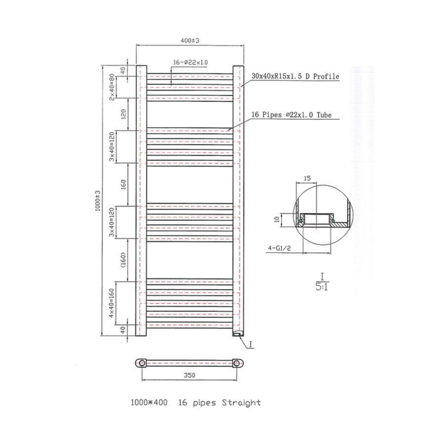 Designradiator Boss & Wessing Vertico Multirail 100x40 cm Wit Zij-Onderaansluiting