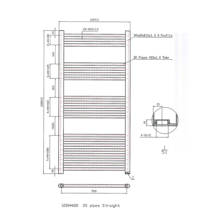 Designradiator Boss & Wessing Vertico Multirail 120x60 cm Wit Zij-Onderaansluiting