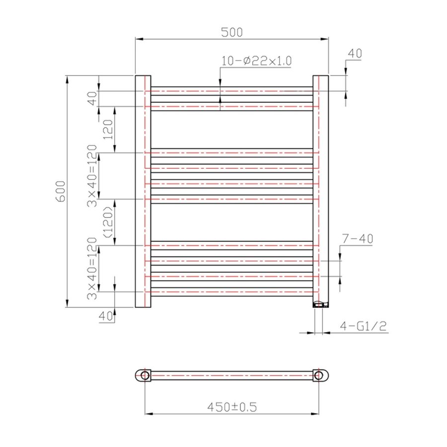 Designradiator Boss & Wessing Vertico Multirail 60x50 cm Antraciet Zij-Onderaansluiting