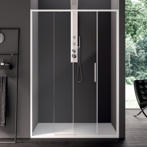 Schuifdeur Lacus Torcello Tweedelig Helder Glas 110x200 cm Aluminium Profiel Wit 