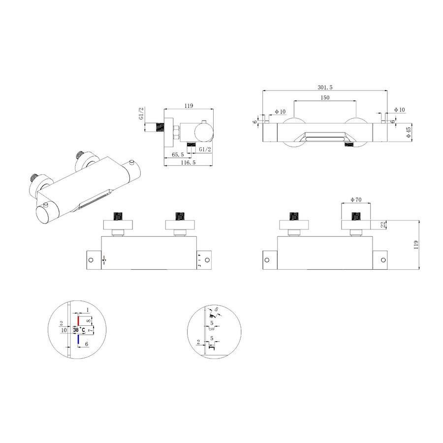 Thermostatische Badmengkraan Boss & Wessing Waterval Mat Zwart