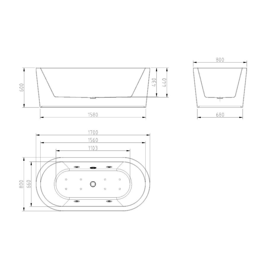 Whirlpool BWS Vrijstaand Ligbad Inclusief Waste Chroom 170x80x59 cm Wit