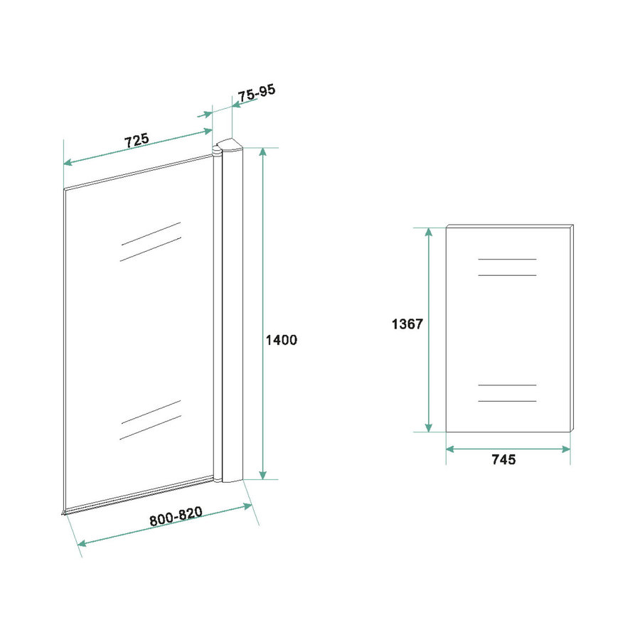 Badwand BWS Draaibaar 80x150 cm 6 mm NANO Veiligheidsglas Muurprofiel Mat Zwart