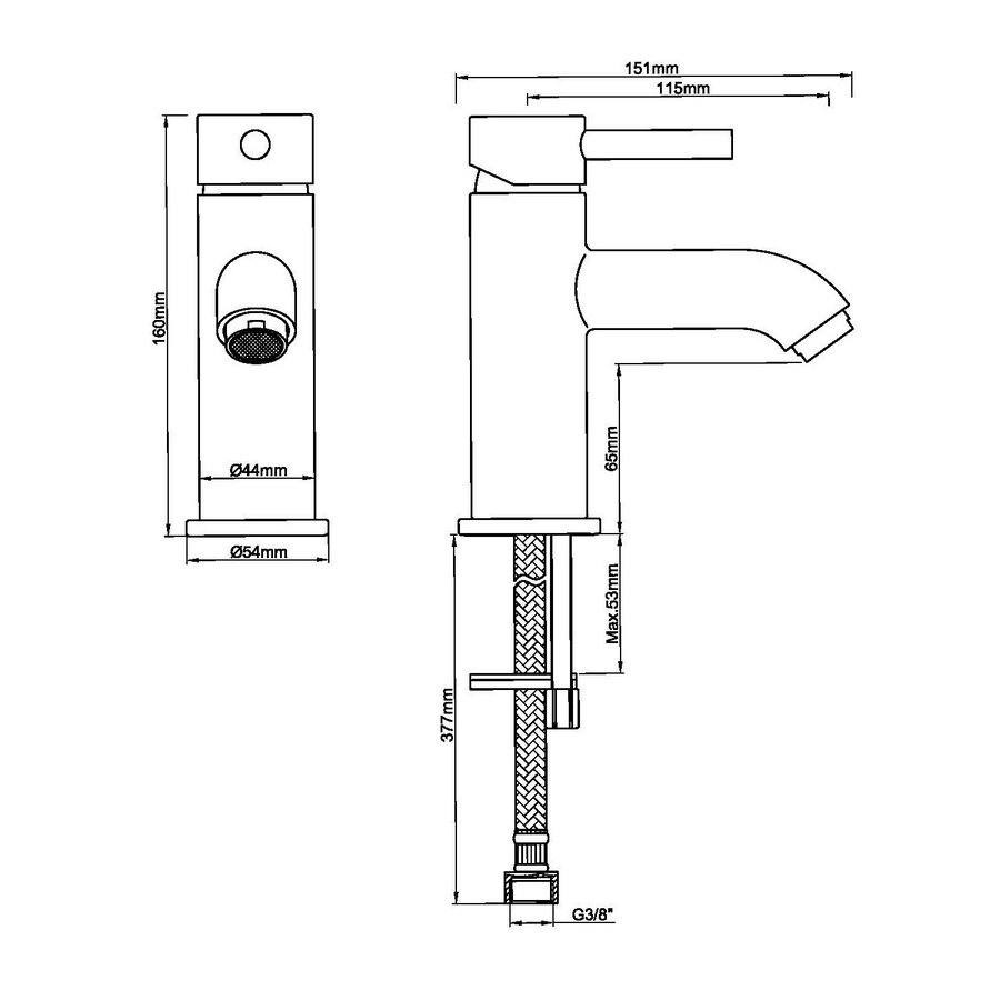 BWS Wastafelmengkraan Laag Model 16 cm Gunmetal