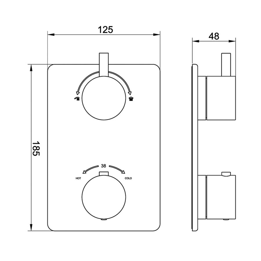 BWS Afbouwdeel Cemal Douche Thermostaat Inbouw 2-Weg Gunmetal