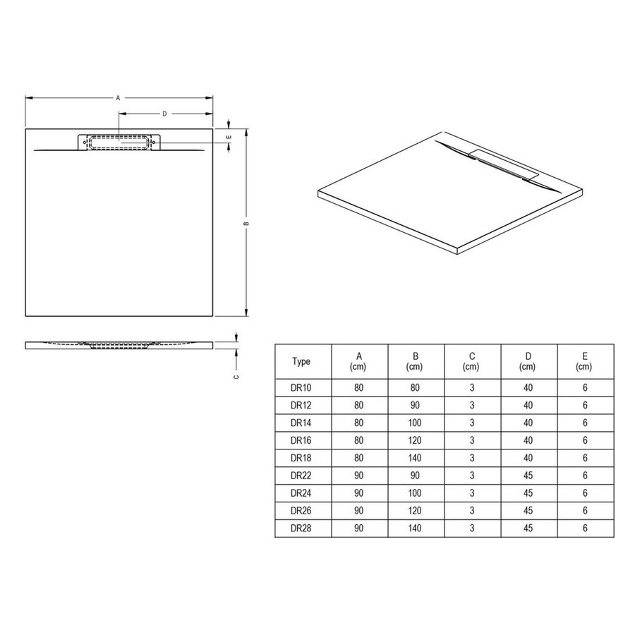 Douchebak Riho Isola 100x80 cm Mat Wit