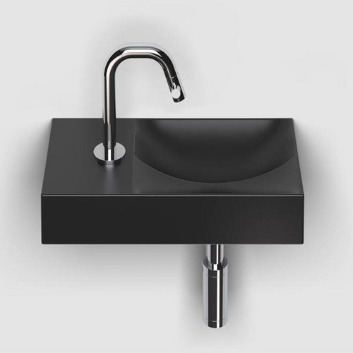 Clou Vale Fontein Met Kraangat Links Met Geïntegreerde Afvoer Zwart Mat Keramiek 38 cm 