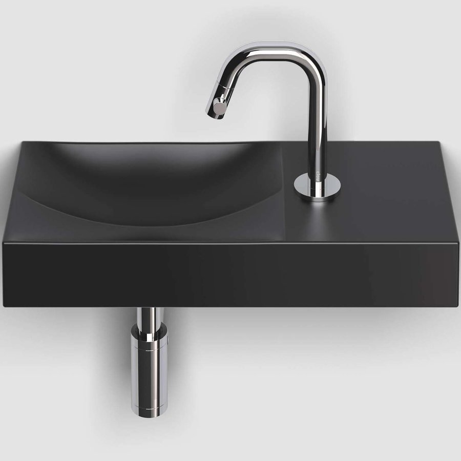 Clou Vale Fontein Met Voorbewerkt Kraangat Rechts Met Geïntegreerde Afvoer Zwart Mat Keramiek 45 cm