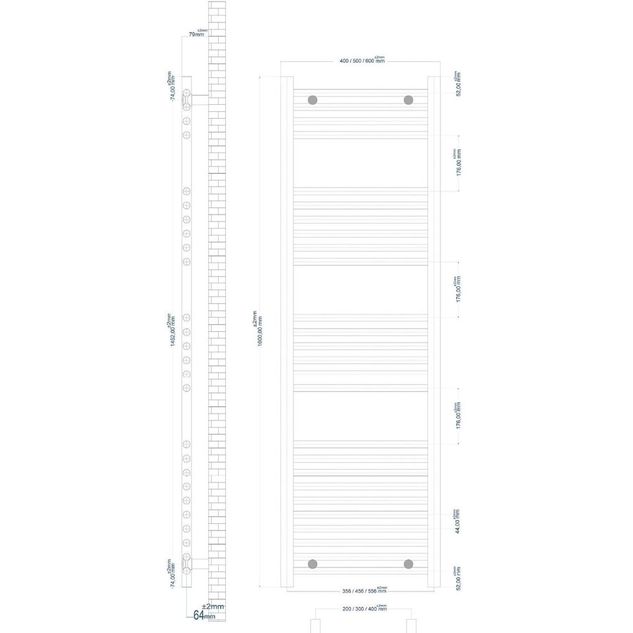 Radiator Boss & Wessing Wingrave 160x50 cm Mat Zwart Zij-Onderaansluiting (794 Watt)