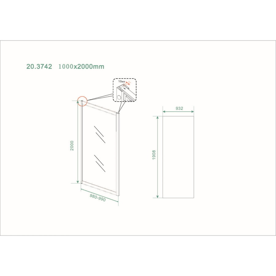 Zijwand Wiesbaden Skyline Voor Douchedeur 100x200 cm 8 mm NANO Coating Mat Zwart