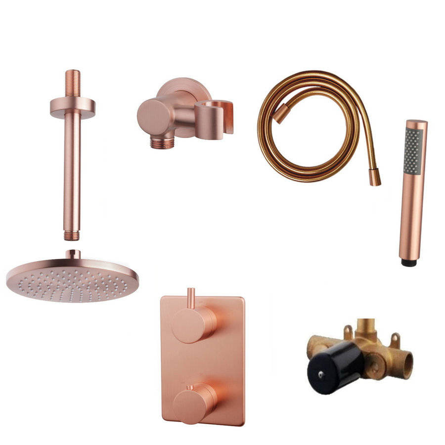 Wiesbaden Inbouw Regendouche Set 11 Caral Plafonduitloop Geborsteld Koper