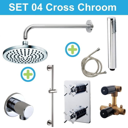 Wiesbaden inbouw regendouche set 04 Cross Chroom 