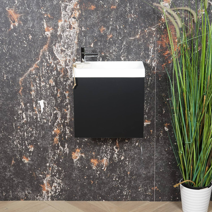 AKTIE! Fonteinmeubel Boss & Wessing Paris Fontein Mat Wit 40 cm Mat Zwart (1 kraangat)